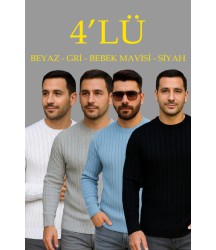 Erkek Fitilli Triko Kazak 4’lü Set – Beyaz, Bebek Mavisi, Gri, SiyahKalın Dokuma Pamuklu Regular Fit Bisiklet Yaka Uzun Kollu Kışlık Ve Baharlık Rahat Triko Kombini