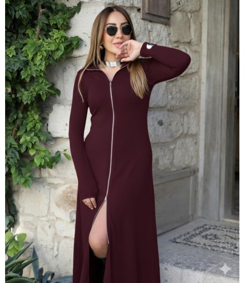 Kadın Uzun Kollu önden Fermuarlı Maxi Viskon Iki Iplik Elbise Kadın Uzun Kollu önden Fermuarlı Maxi Viskon Iki Iplik Elbise