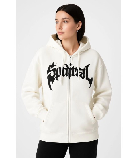 Oversize Kapüşonlu Sweatshirt Hoodie 3 İplik Şardonlu Pamuklu Kumaş, Önü Baskılı, Fermuarlı Rahat Kalıp, Kışlık Ve Sokak Stili Sweat - Beyaz Oversize Kapüşonlu Sweatshirt Hoodie 3 İplik Şardonlu Pamuklu Kumaş, Önü Baskılı, Fermuarlı Rahat Kalıp, Kışlık Ve Sokak Stili Sweat - Beyaz