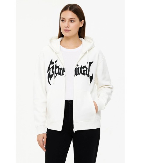 Oversize Kapüşonlu Sweatshirt Hoodie 3 İplik Şardonlu Pamuklu Kumaş, Önü Baskılı, Fermuarlı Rahat Kalıp, Kışlık Ve Sokak Stili Sweat - Beyaz Oversize Kapüşonlu Sweatshirt Hoodie 3 İplik Şardonlu Pamuklu Kumaş, Önü Baskılı, Fermuarlı Rahat Kalıp, Kışlık Ve Sokak Stili Sweat - Beyaz
