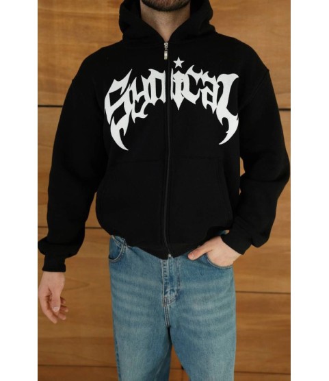 Erkek Kapüşonlu Sweatshirt Hoodie 3 İplik Şardonlu Pamuklu Kumaş, Önü Baskılı, Fermuarlı Rahat Kalıp, Kışlık Ve Sokak Stili Sweat - Siyah Erkek Kapüşonlu Sweatshirt Hoodie 3 İplik Şardonlu Pamuklu Kumaş, Önü Baskılı, Fermuarlı Rahat Kalıp, Kışlık Ve Sokak Stili Sweat - Siyah