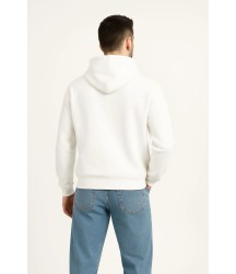 Erkek Kapüşonlu Sweatshirt Hoodie 3 İplik Şardonlu Pamuklu Kumaş, Önü Baskılı, Fermuarlı Rahat Kalıp, Kışlık Ve Sokak Stili Sweat - Beyaz