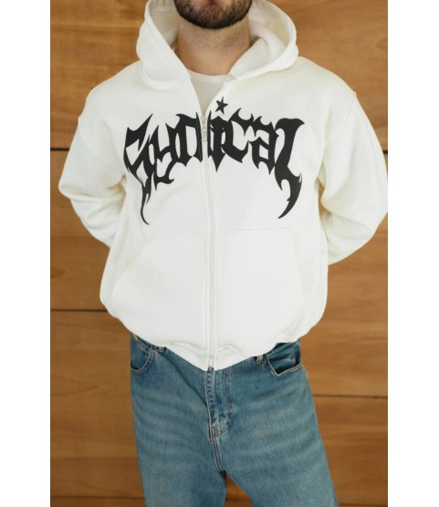 Erkek Kapüşonlu Sweatshirt Hoodie 3 İplik Şardonlu Pamuklu Kumaş, Önü Baskılı, Fermuarlı Rahat Kalıp, Kışlık Ve Sokak Stili Sweat - Beyaz Erkek Kapüşonlu Sweatshirt Hoodie 3 İplik Şardonlu Pamuklu Kumaş, Önü Baskılı, Fermuarlı Rahat Kalıp, Kışlık Ve Sokak Stili Sweat - Beyaz