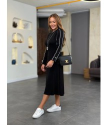 Kadın Uzun Kollu Bisiklet Yaka Midi Modal Elbise
