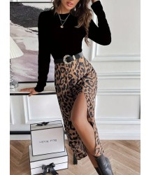 Kadın Uzun Kollu Bisiklet Yaka Ithal Krep Bluz Alt Desenli Modal Midi Elbise
