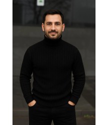 Erkek Fitilli Triko Kazak 2li Set Beyaz Siyah Regular Balıkcı Yaka Tam Boğazlı Triko Seti Modeli Kazak