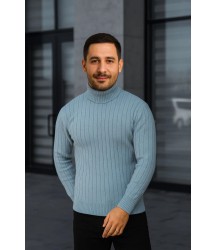 Erkek Fitilli Triko Kazak 2li Set Bebek Mavisi Siyah Regular Balıkcı Yaka Tam Boğazlı Triko Seti Modeli Kazak