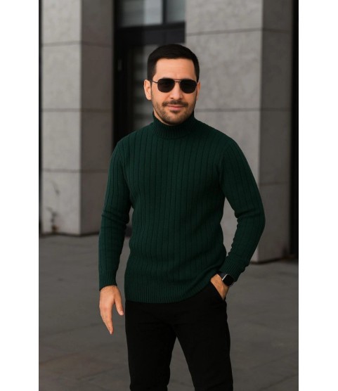 Erkek Fitilli Triko Kazak 3lÜ Set Bej Haki Siyah Regular Balıkcı Yaka Tam Boğazlı Triko Seti Modeli Kazak