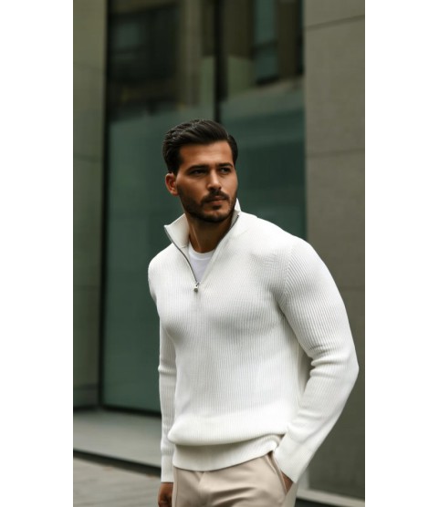 Erkek Balıkçı Zip Yaka Uzun Kollu Triko