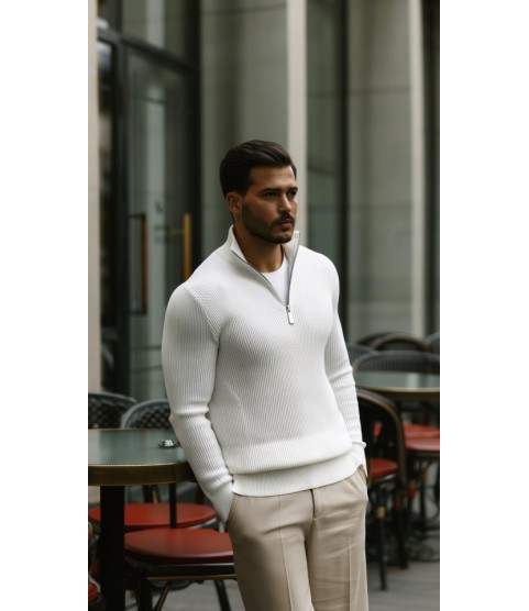 Erkek Balıkçı Zip Yaka Uzun Kollu Triko