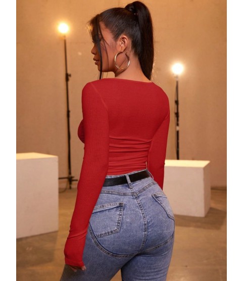 Kadın Kırmızı Kaşkorse Kumaş Bluz