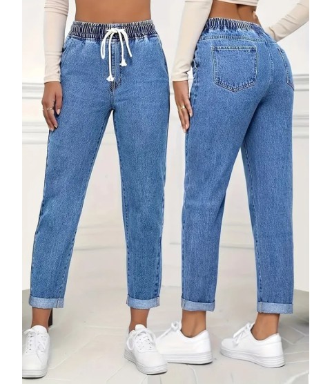 Kadın Yüksek Bel Bağcıklı Kot Pantolon Kadın Yüksek Bel Bağcıklı Kot Pantolon