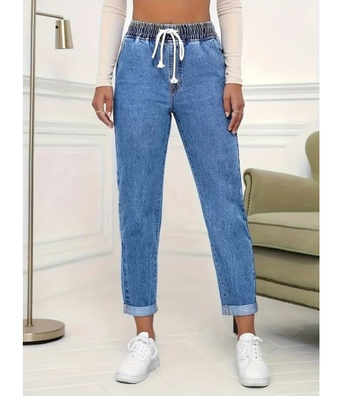 Kadın Yüksek Bel Bağcıklı Kot Pantolon Kadın Yüksek Bel Bağcıklı Kot Pantolon