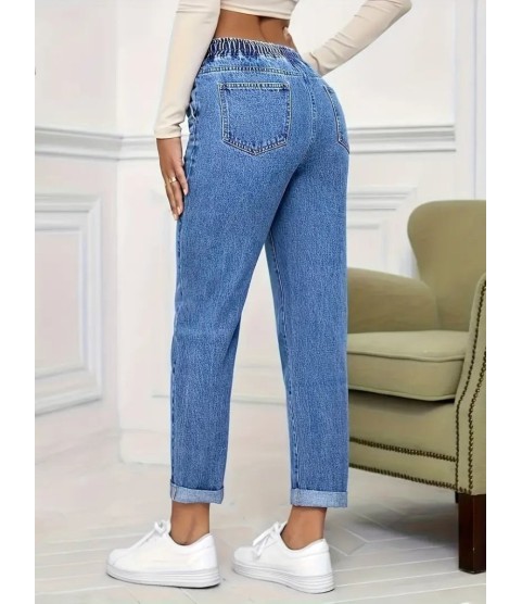 Kadın Yüksek Bel Bağcıklı Kot Pantolon Kadın Yüksek Bel Bağcıklı Kot Pantolon