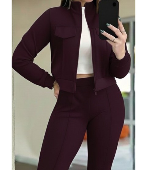Kadın Uzun Kollu önden Fermuarlı Kısa Modal Mor Ceket Ve Pantolon Ikili Takım Kadın Uzun Kollu önden Fermuarlı Kısa Modal Mor Ceket Ve Pantolon Ikili Takım