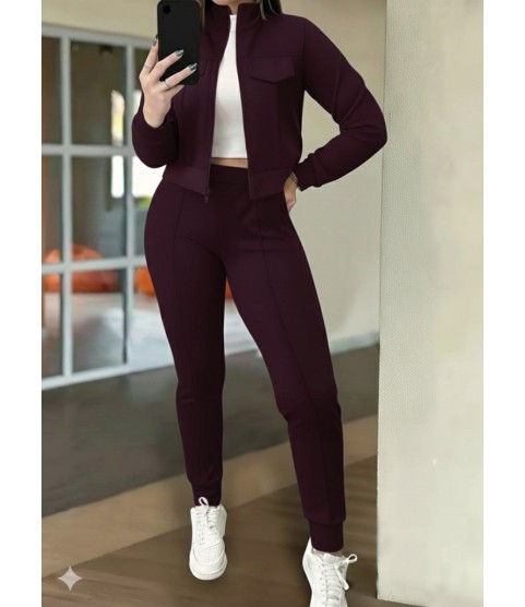 Kadın Uzun Kollu önden Fermuarlı Kısa Modal Mor Ceket Ve Pantolon Ikili Takım Kadın Uzun Kollu önden Fermuarlı Kısa Modal Mor Ceket Ve Pantolon Ikili Takım