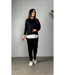 Kadın Uzun Kollu Kapşonlu Bağcıklı Viskon Iki Iplik Bluz Ve Pantolon Ikili Takım