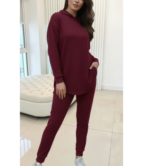 Kadın Uzun Kollu Kapşonlu Meloni Bluz Ve Pantolon Ikili Takım