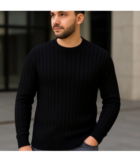 Erkek Fitilli Triko Kazak 3lü Set Bej Gri Siyah Regular Fit Bisiklet Yaka Triko Seti Kazak Modeli