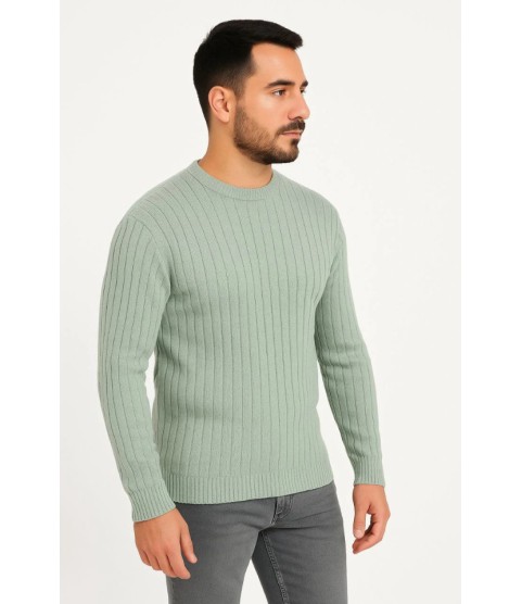 Erkek Bisiklet Yuvarlak Yaka Triko Kazak Pamuklu Kalın Fitilli Dokuma, Regular Fit Uzun Kollu Kışlık Model - Mint Yeşili Erkek Bisiklet Yuvarlak Yaka Triko Kazak Pamuklu Kalın Fitilli Dokuma, Regular Fit Uzun Kollu Kışlık Model - Mint Yeşili