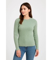 Erkek Bisiklet Yuvarlak Yaka Triko Kazak Pamuklu Kalın Fitilli Dokuma, Regular Fit Uzun Kollu Kışlık Model - Mint Yeşili