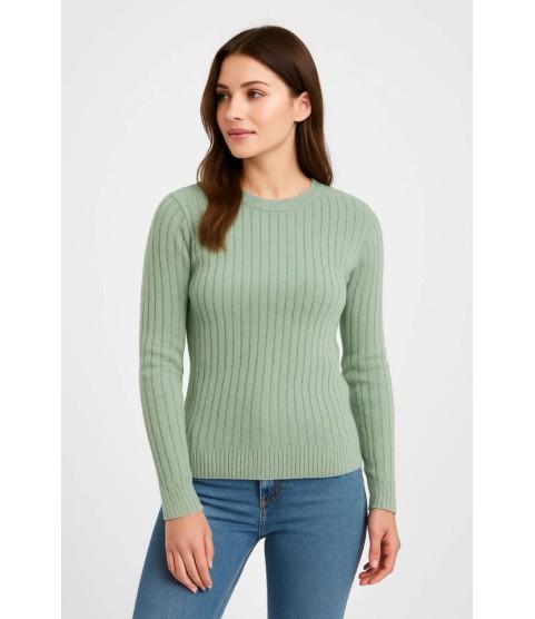Erkek Bisiklet Yuvarlak Yaka Triko Kazak Pamuklu Kalın Fitilli Dokuma, Regular Fit Uzun Kollu Kışlık Model - Mint Yeşili