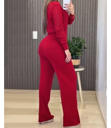 Kadın Uzun Kollu Yuvarlak Yaka Transparan Detaylı Triko Bluz Ve Pantolon Ikili Takım
