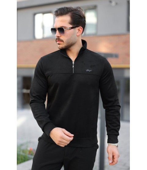 Erkek Süet Yarım Fermuar Dik Yaka Sweat