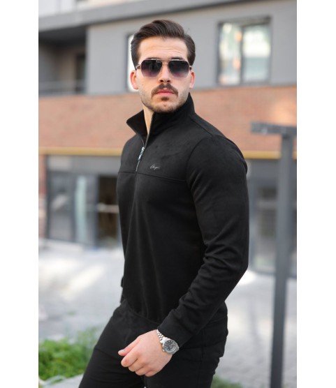 Erkek Süet Yarım Fermuar Dik Yaka Sweat