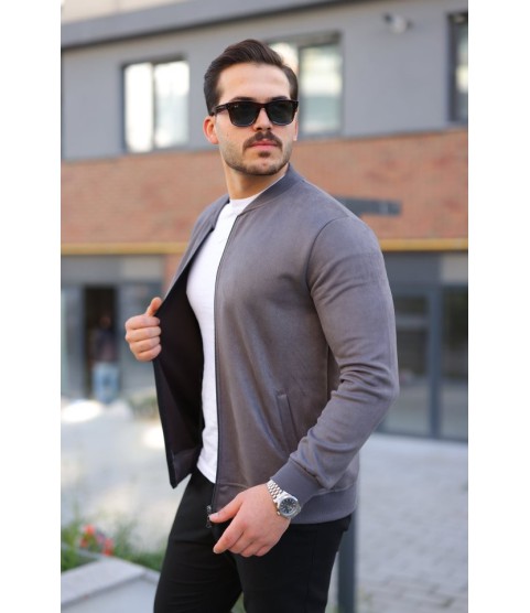 Erkek Scuba Süet Kumaş Bomber Hırka