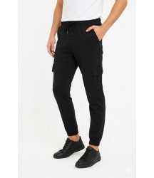 Erkek Siyah Jogger Eşofman Altı Rahat Kalıp, Kargo Cepli, Lastikli Paça, Günlük Spor Pantolon - Siyah