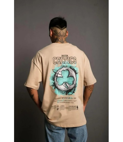 Erkek Sırt Baskılı T-shirt - Bej