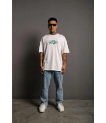 Erkek Sırt Baskılı T-shirt - Beyaz