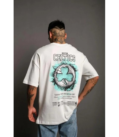 Erkek Sırt Baskılı T-shirt - Beyaz