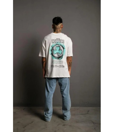 Erkek Sırt Baskılı T-shirt - Beyaz
