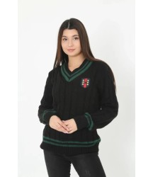 V Yaka Örgülü Kazak - Siyah