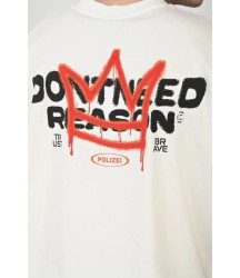 Unisex Bisiklet Yaka Baskılı Oversize T-Shirt - Beyaz
