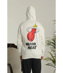 Erkek Oversize Üç İplik Kapüşonlu Sweatshirt –Sırt Ve Ön Baskılı, Kanguru Cepli, Rahat Kalıp Maskot Desenli Model - Siyah Beyaz