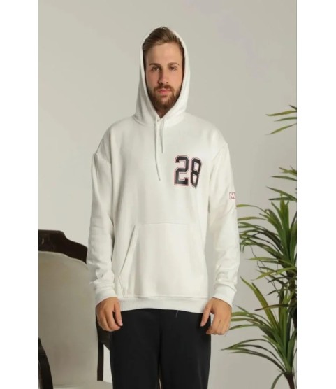 Erkek Oversize Üç İplik Kapüşonlu Sweatshirt –Sırt Ve Ön Baskılı, Kanguru Cepli, Rahat Kalıp Maskot Desenli Model - Siyah Beyaz Erkek Oversize Üç İplik Kapüşonlu Sweatshirt –Sırt Ve Ön Baskılı, Kanguru Cepli, Rahat Kalıp Maskot Desenli Model - Siyah Beyaz