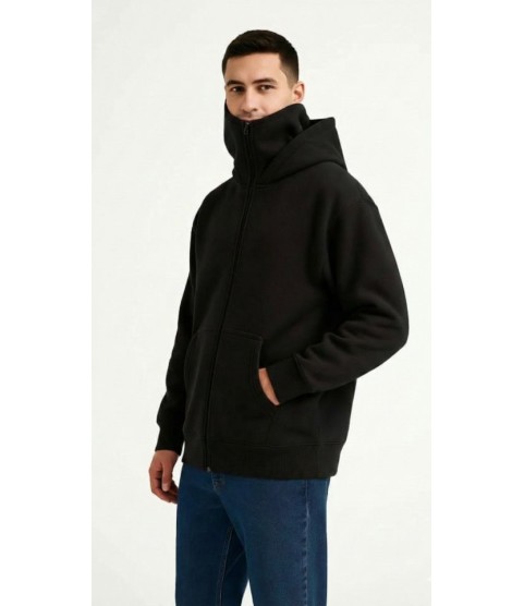 Samuray Ninja Çift Kapüşonlu ZIP Fermuarlı Kanguru Cepli Tam Fermuarlı Hoodie Sweatshirt - Siyah