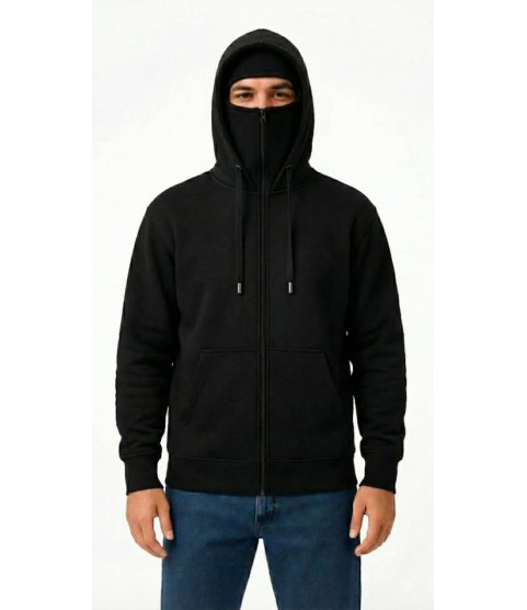 Samuray Ninja Çift Kapüşonlu ZIP Fermuarlı Kanguru Cepli Tam Fermuarlı Hoodie Sweatshirt - Siyah