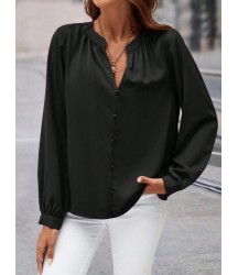 Kadın Uzun Kollu önden Düğmeli Hakim Yaka Ithal Krep Bluz