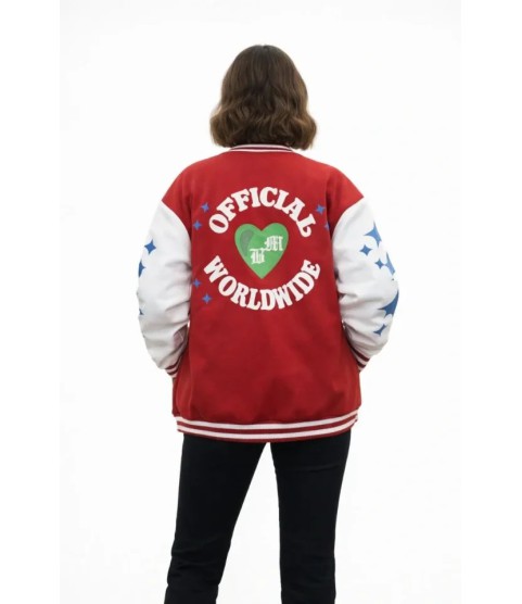 Kırmızı Varsity Çıtçıtlı Baskılı Oversize Kalıp Kolej Ceket - Kırmızı Kırmızı Varsity Çıtçıtlı Baskılı Oversize Kalıp Kolej Ceket - Kırmızı