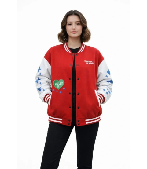 Kırmızı Varsity Çıtçıtlı Baskılı Oversize Kalıp Kolej Ceket - Kırmızı Kırmızı Varsity Çıtçıtlı Baskılı Oversize Kalıp Kolej Ceket - Kırmızı