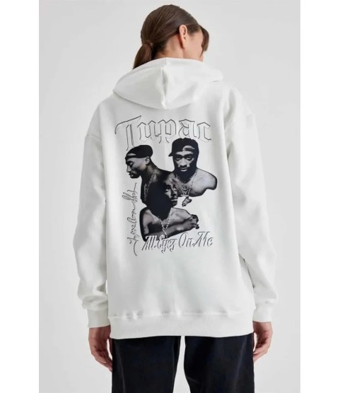 Kapüşonlu Sırt Baskılı Üç İplik Oversize Sweatshirt - Beyaz Kapüşonlu Sırt Baskılı Üç İplik Oversize Sweatshirt - Beyaz