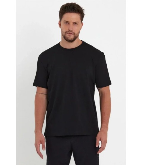Erkek 24/1 Düz A Kalite Oversize T-shirt - Siyah
