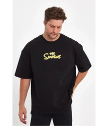 Erkek Sırt Baskılı Bisiklet Yaka Oversize T-shirt - Siyah