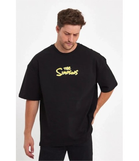 Erkek Sırt Baskılı Bisiklet Yaka Oversize T-shirt - Siyah