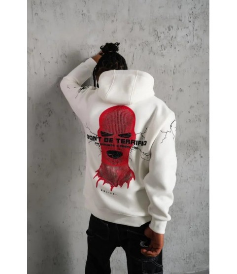 Erkek Maske Baskılı Kapüşonlu Sweat - Beyaz