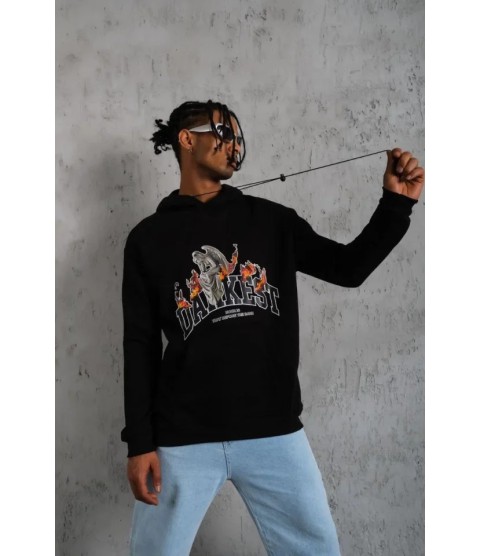 Erkek DANKES Baskılı Kapüşonlu Sweat - Siyah